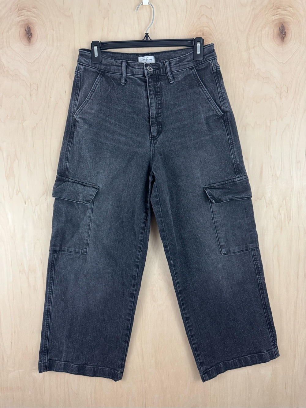 Jessica Simpson Women’s Charcoal Black Wide Leg Washed Cargo Jeans Size 4